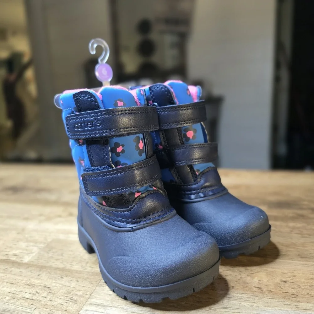 Carter's Deltha Snow Boots Girls Size 6 Navy Pink Winter Boots Hook Loop NWT